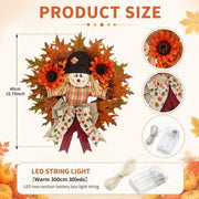 Scarecrow Sunflower Thanksgiving Wreath with LED Lights & Maple Leaves