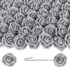 Silver glitter roses bouquet 50pcs with stems for DIY wedding Valentine's Day party home decor