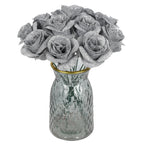 Silver glitter rose bouquet 30pcs with stems for wedding Valentine's Day party home decor