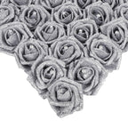 Silver glitter foam roses 25pcs with stems for wedding bridal bouquet Valentine's Day party decor