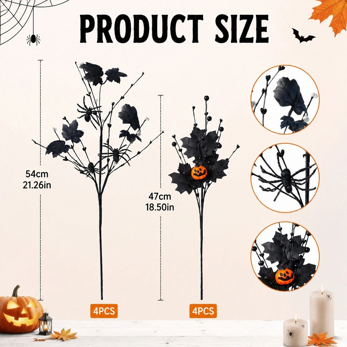 Halloween Pumpkin and Maple Leaf Picks – 8 Pcs