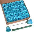 Sky blue glitter roses bouquet 30pcs with stems for wedding party Christmas home decor