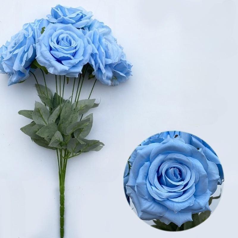 Sky blue artificial roses with stems for wedding centerpiece bridal bouquet home decor