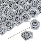 Silver glitter foam roses 30pcs 3.15in artificial flowers for wedding Christmas DIY decor