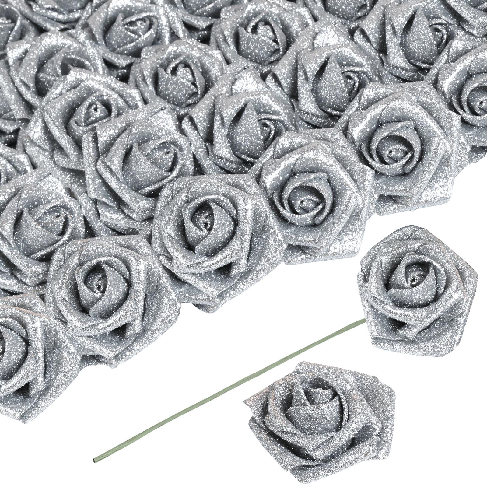 Silver glitter foam roses 30pcs 3.15in artificial flowers for wedding Christmas DIY decor