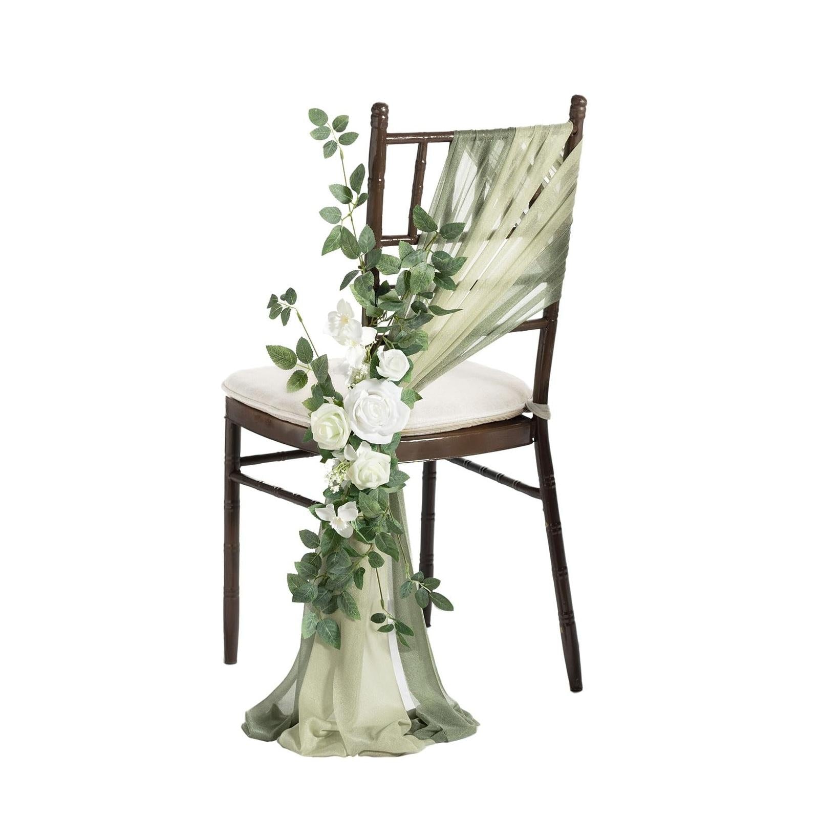 White artificial rose greenery swag wedding chair pew aisle ceremony decor