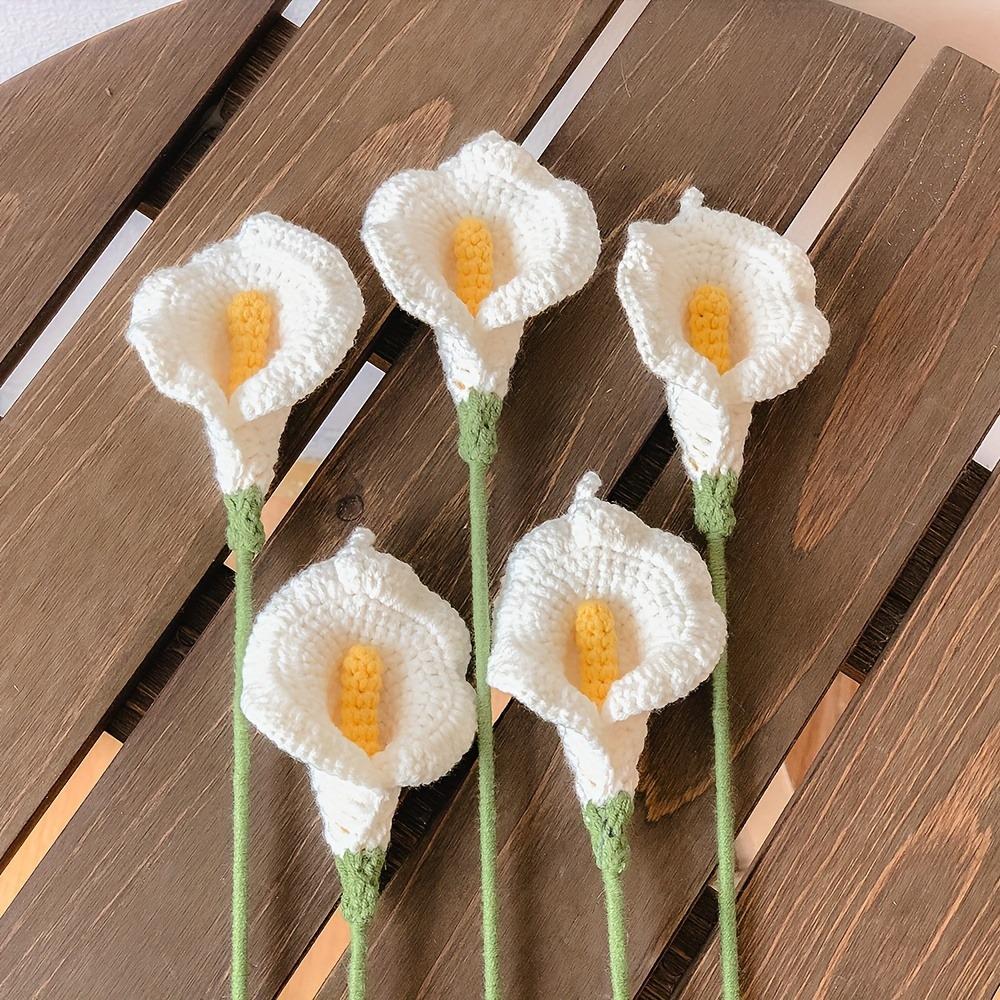 White handmade crochet calla lily flowers set of 5 for wedding bouquet and gift decor
