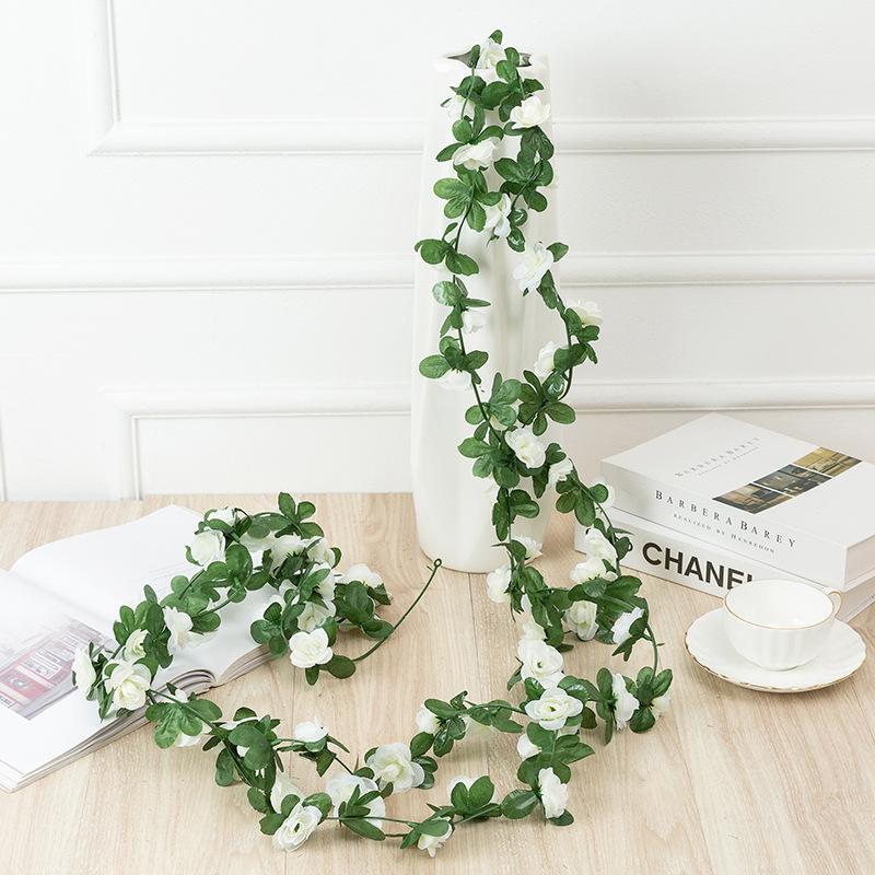 White artificial rose vine hanging garland for wedding party home wall arch decor