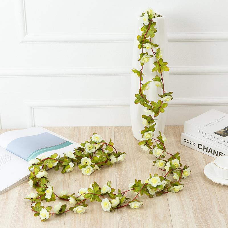 White artificial rose vine hanging garland for wedding birthday Christmas wall arch decor