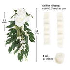White artificial flower chair decoration with chiffon ribbon for wedding banquet decor