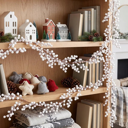 Faux White Berry Garland Decorating Indoor Shelf and Fireplace – Christmas Winter Home Decor

