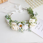 White boho rose flower crown headband for wedding and bridal hair decoration
