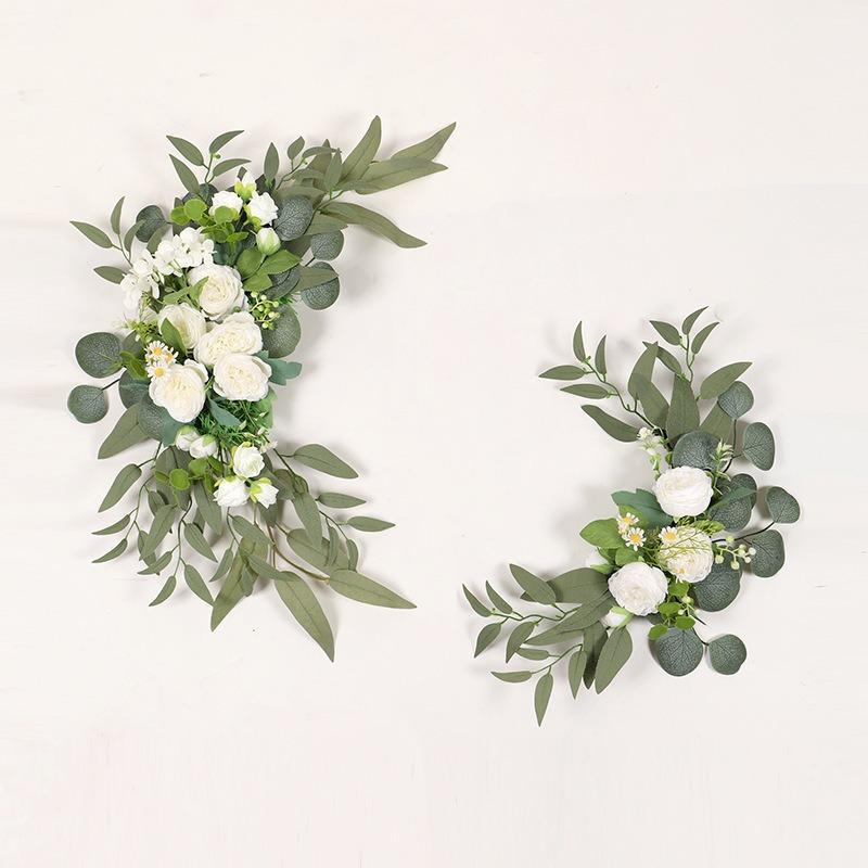White artificial rose flower swag for wedding arch and door lintel decoration