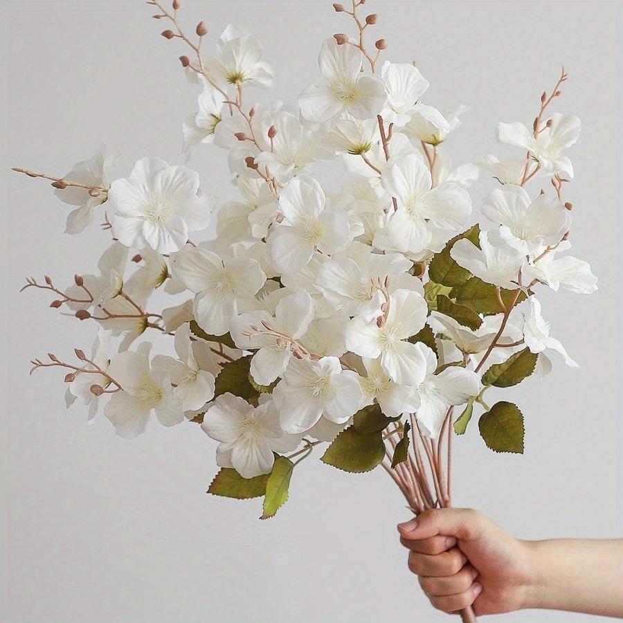 White artificial magnolia blossom tree stems set of 3 for home decoration