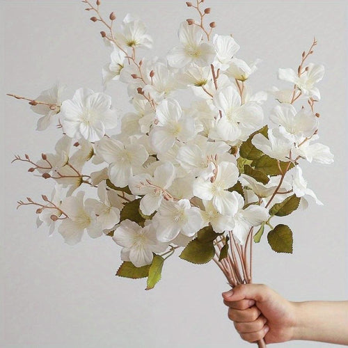 White artificial magnolia blossom tree stems set of 3 for home decoration