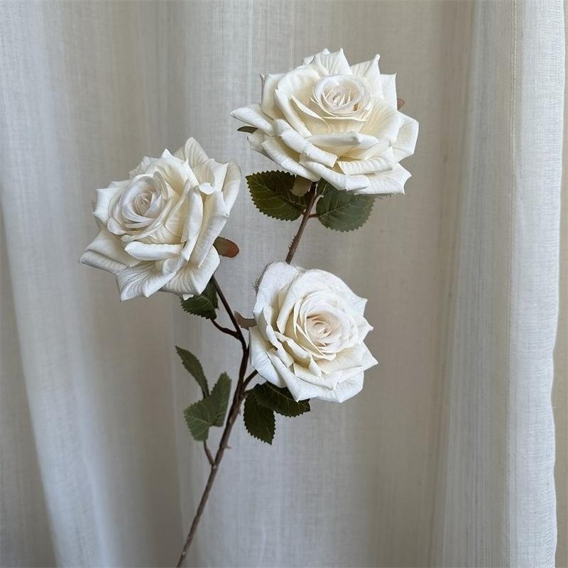 White large artificial rose branch for wedding and home decoration
