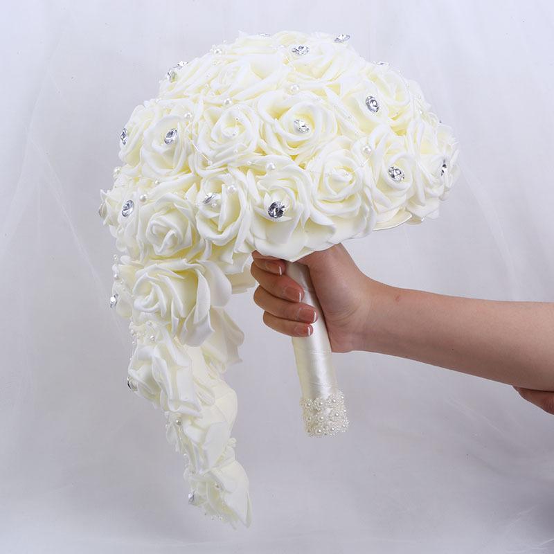 White PE foam pearl rhinestone bridal bouquet for wedding bridesmaid church ceremony DIY