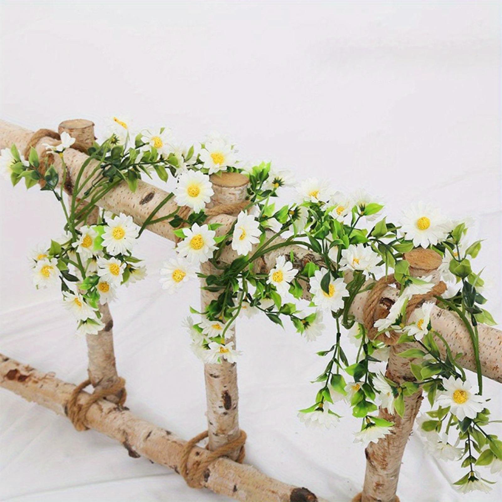2 Pcs 6.9ft Flower Garland Artificial Daisy Flowers Vine Hanging Vines Flowers Spring Flower Vine Green Leaves Wall Party Wedding Arch Floral Indoor Outdoor Deco