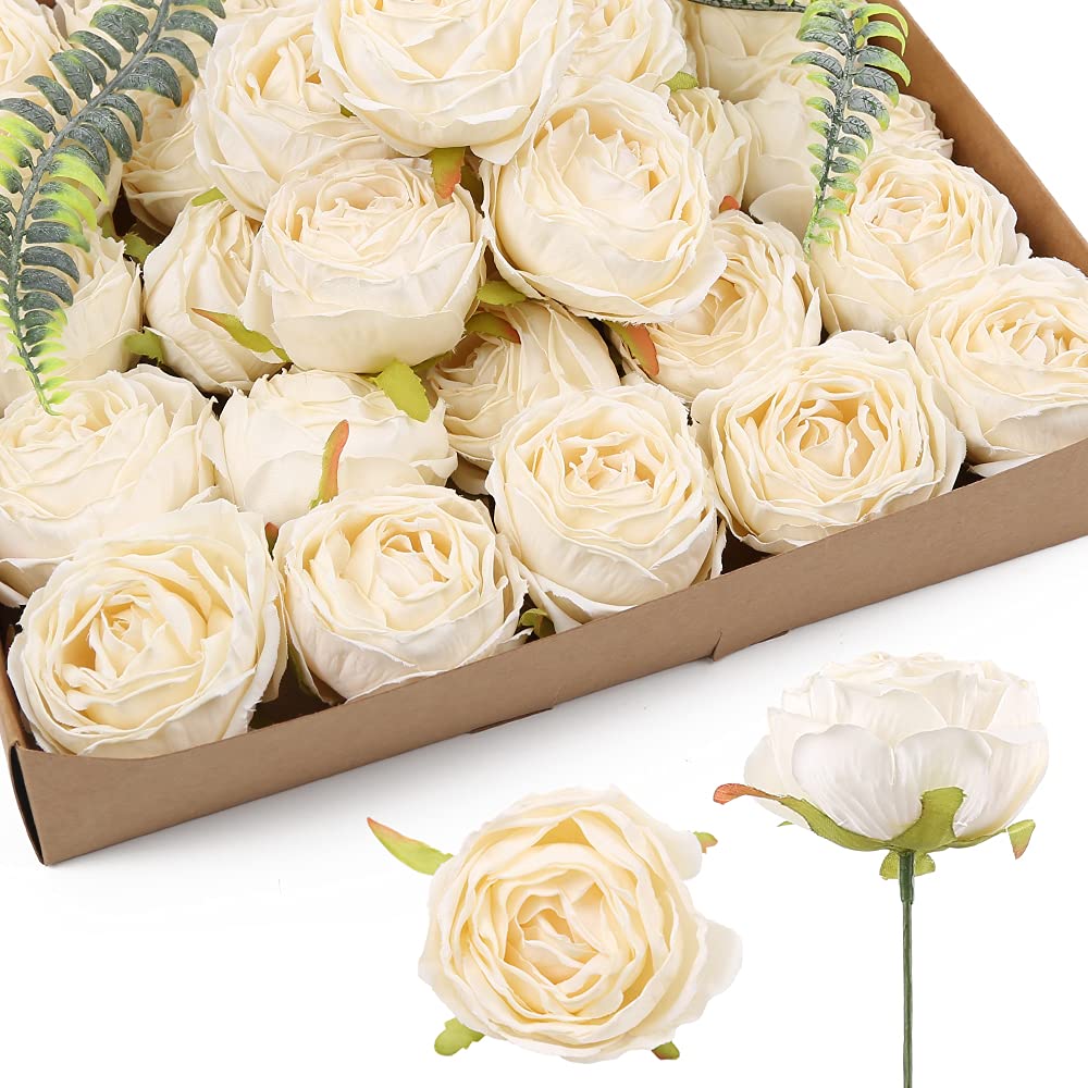 White artificial rose heads 20pcs bulk for wedding centerpiece Valentine's Day home decor