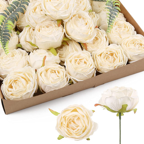 White artificial rose heads 20pcs bulk for wedding centerpiece Valentine's Day home decor