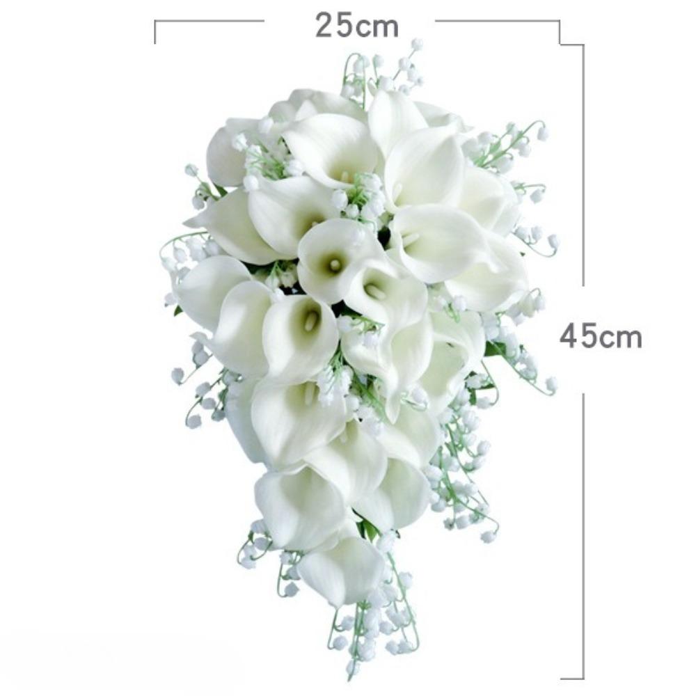 Bride White Burgundy Calla Lily Rose Fake Flowers Wedding Bouquets Artificial Flowers Water Drop Bridal Bouquet for Wedding Bridal Shower Ceremony Anniversary Decor