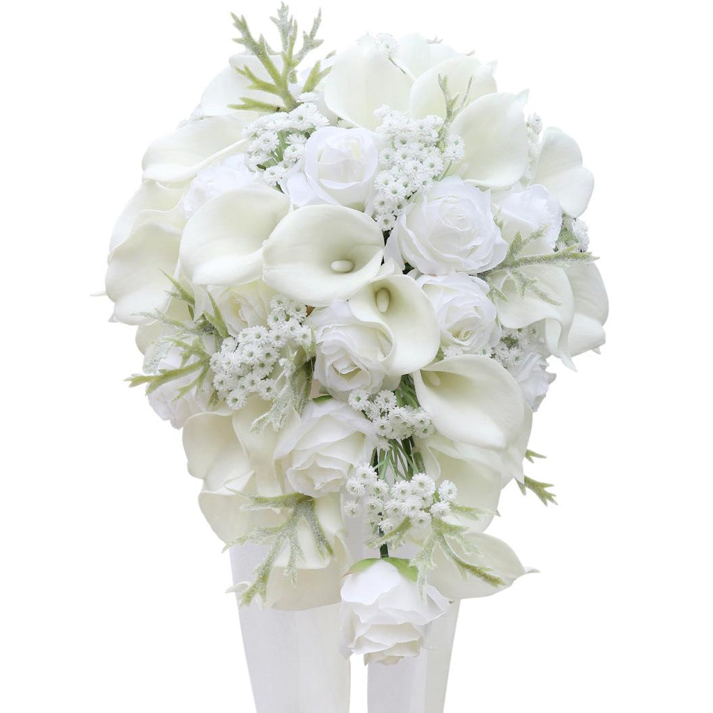 White artificial bridal wedding bouquet vintage floral for bride bridesmaid ceremony
