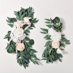 White boho wedding arch flowers kit dusty rose eucalyptus garland drapes decor