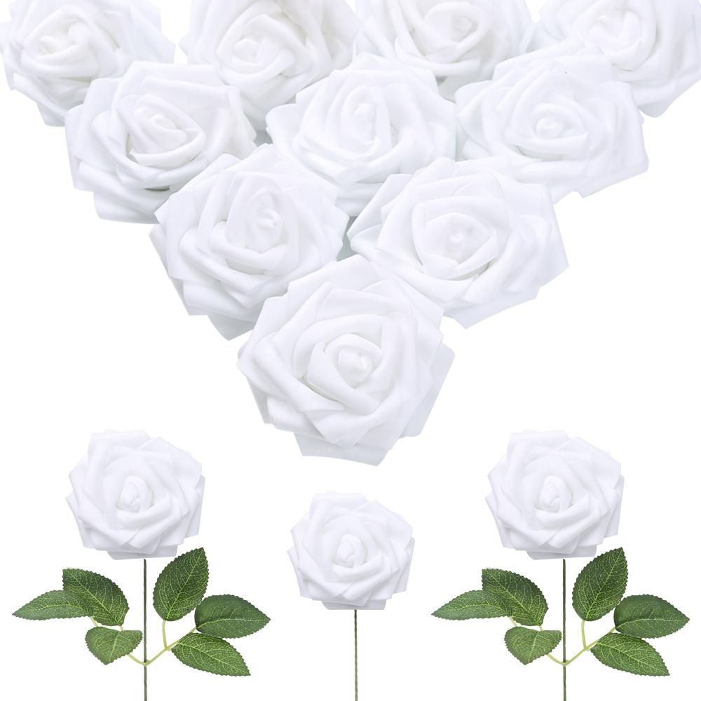 White foam fake roses 30pcs for DIY wedding baby shower centerpiece party decor