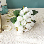 White 18 heads silk rose artificial flowers long stem for wedding centerpiece party decor