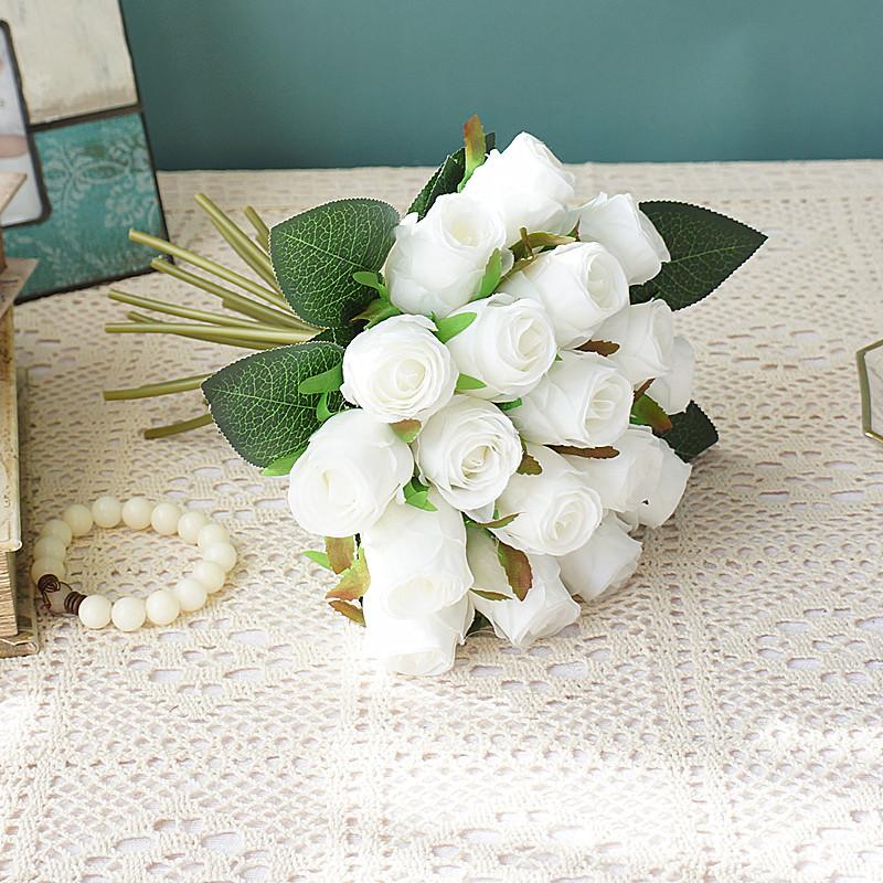 White 18 heads silk rose artificial flowers long stem for wedding centerpiece party decor