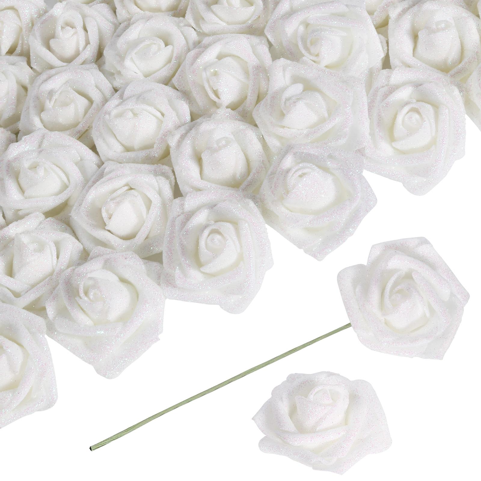 White glitter foam roses 30pcs 3.15in artificial flowers for wedding Christmas DIY decor