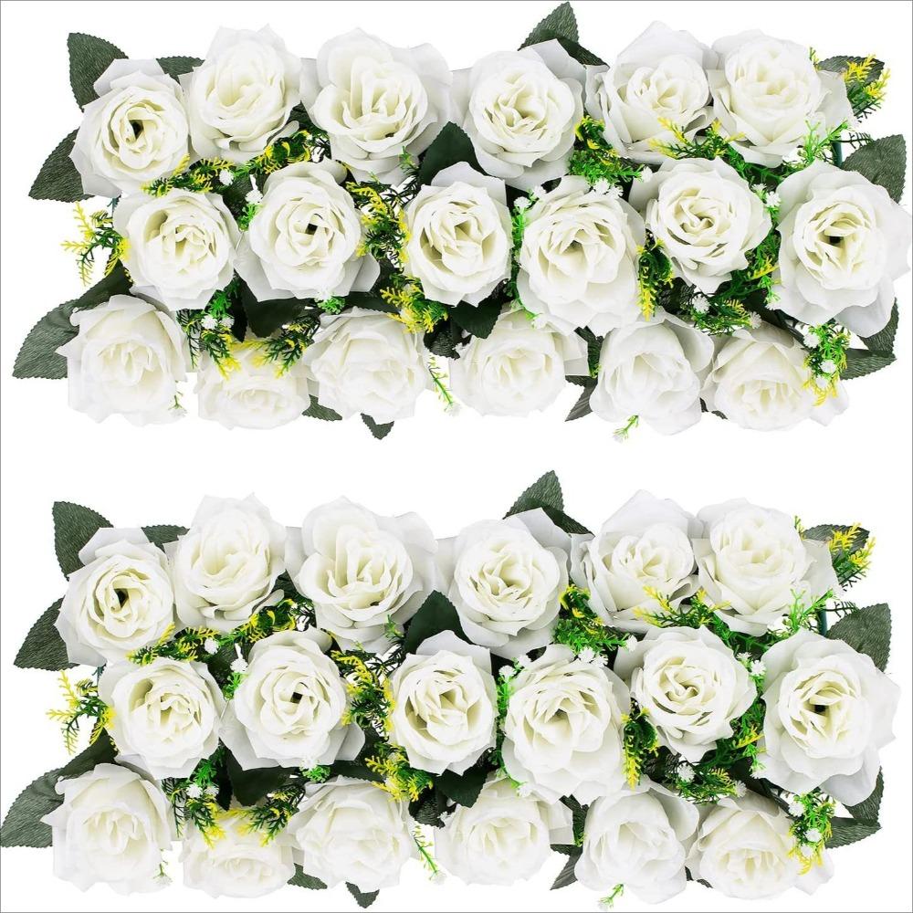 White artificial long rose flower centerpiece 2pcs for wedding reception party dining table decor