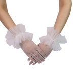 White ruffled tulle short gloves for wedding bridal and tea party events
