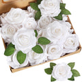 White artificial rose leaves 20pcs with stems for DIY wedding bouquet wreath garland party decor