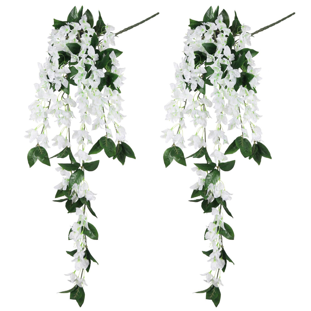 White artificial bougainvillea hanging flowers UV resistant faux garland outdoor garden porch decor