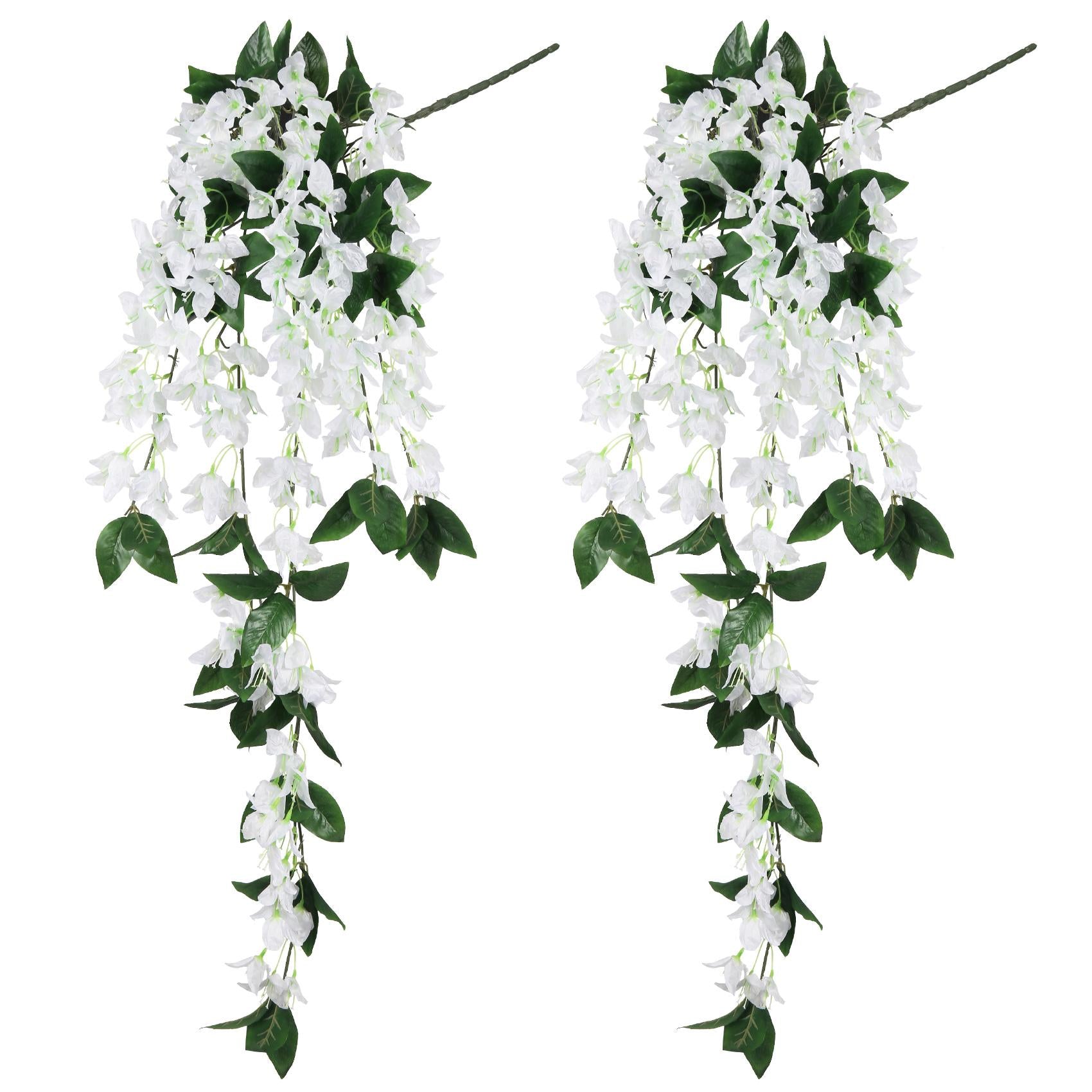 White artificial bougainvillea hanging flowers UV resistant faux garland outdoor garden porch decor