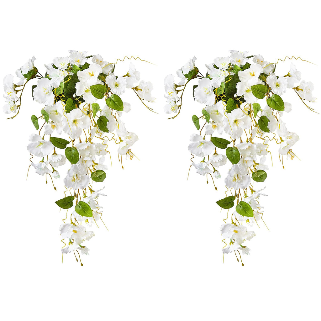 White UV resistant artificial hibiscus hanging flowers 2pcs for porch patio yard spring summer decor