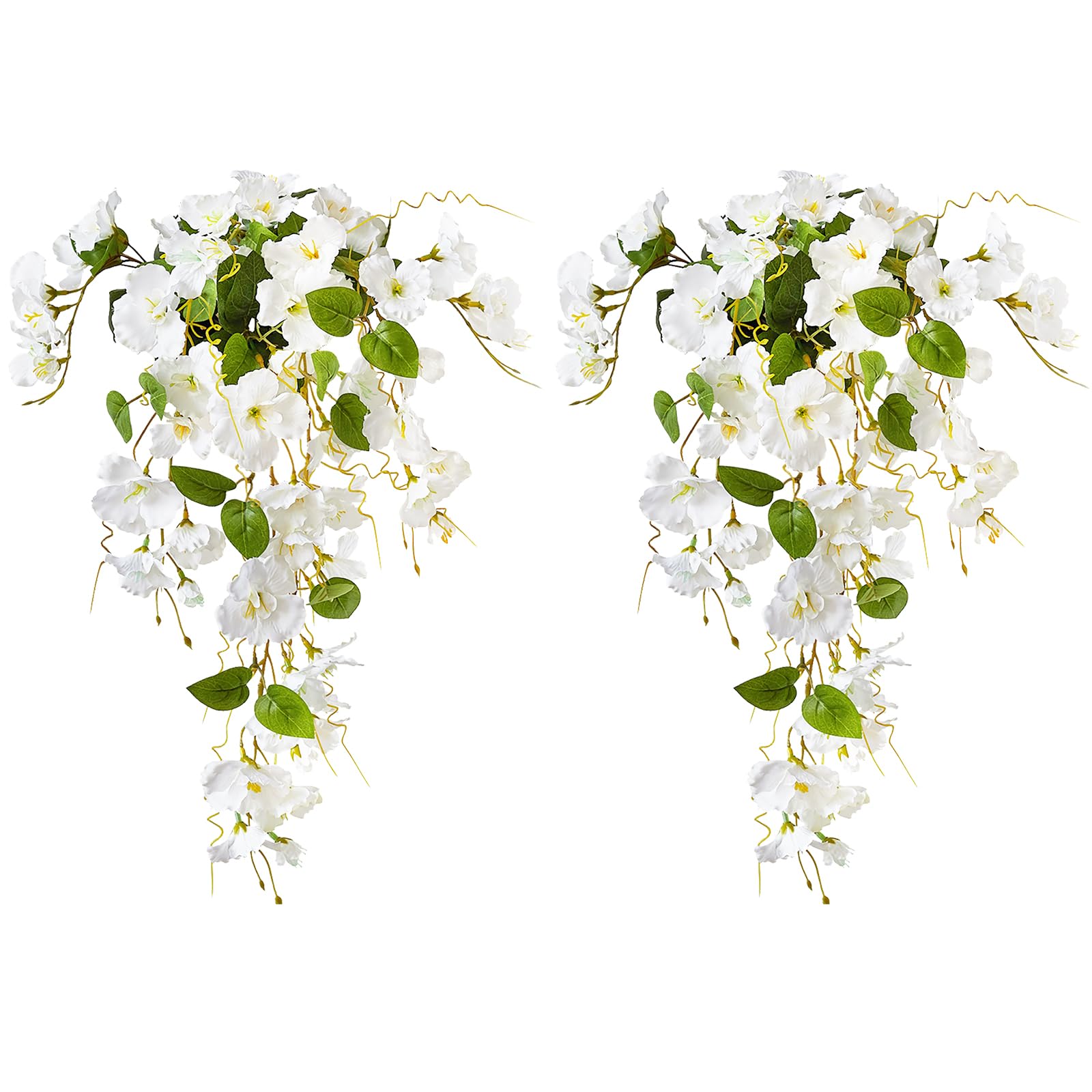 White UV resistant artificial hibiscus hanging flowers 2pcs for porch patio yard spring summer decor