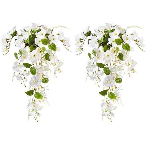 White UV Resistant Hibiscus Hanging Flowers 2pcs for outdoor porch patio by IPOPU
