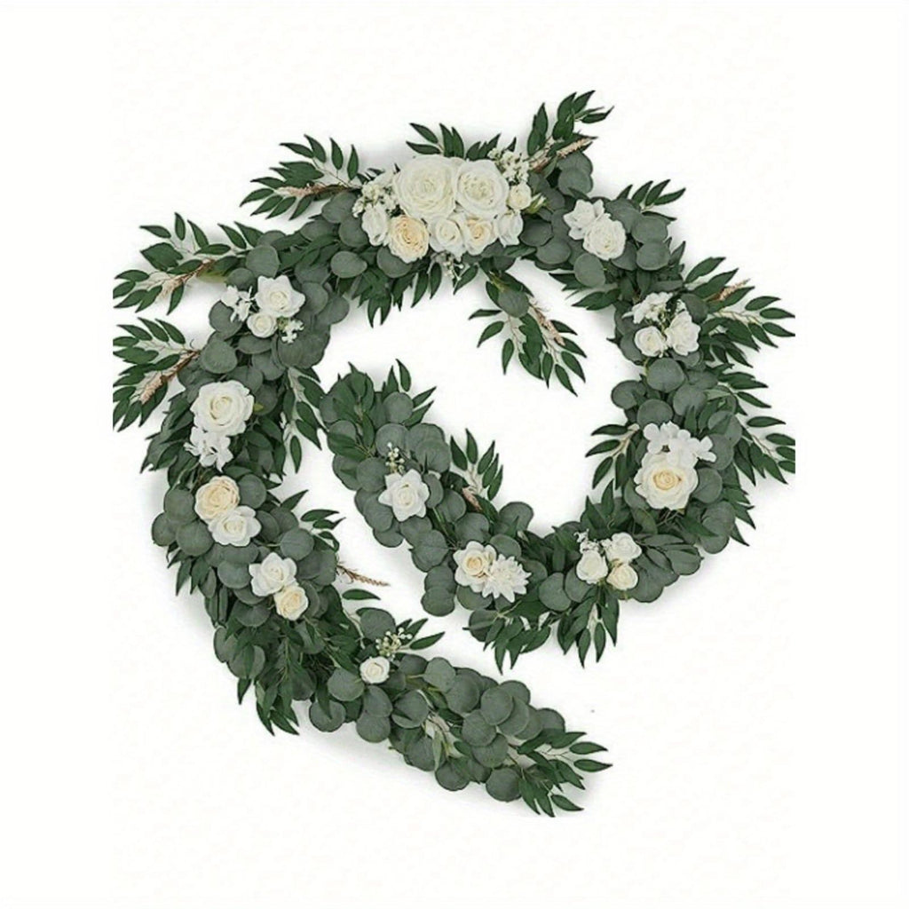 White artificial silk flower garland for wedding table runner arch wreath chair back decor