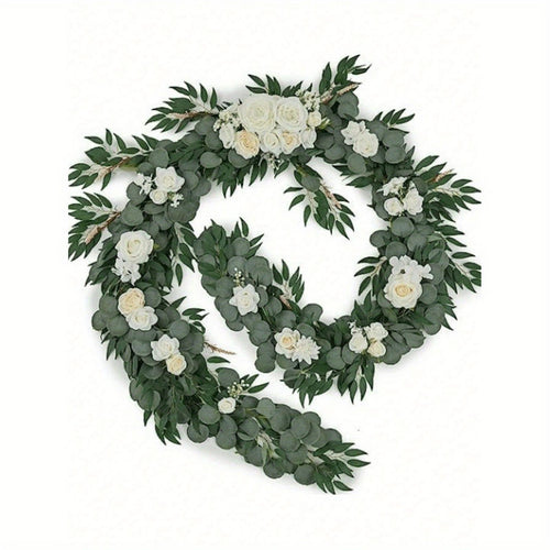 White artificial silk flower garland for wedding table runner arch wreath chair back decor