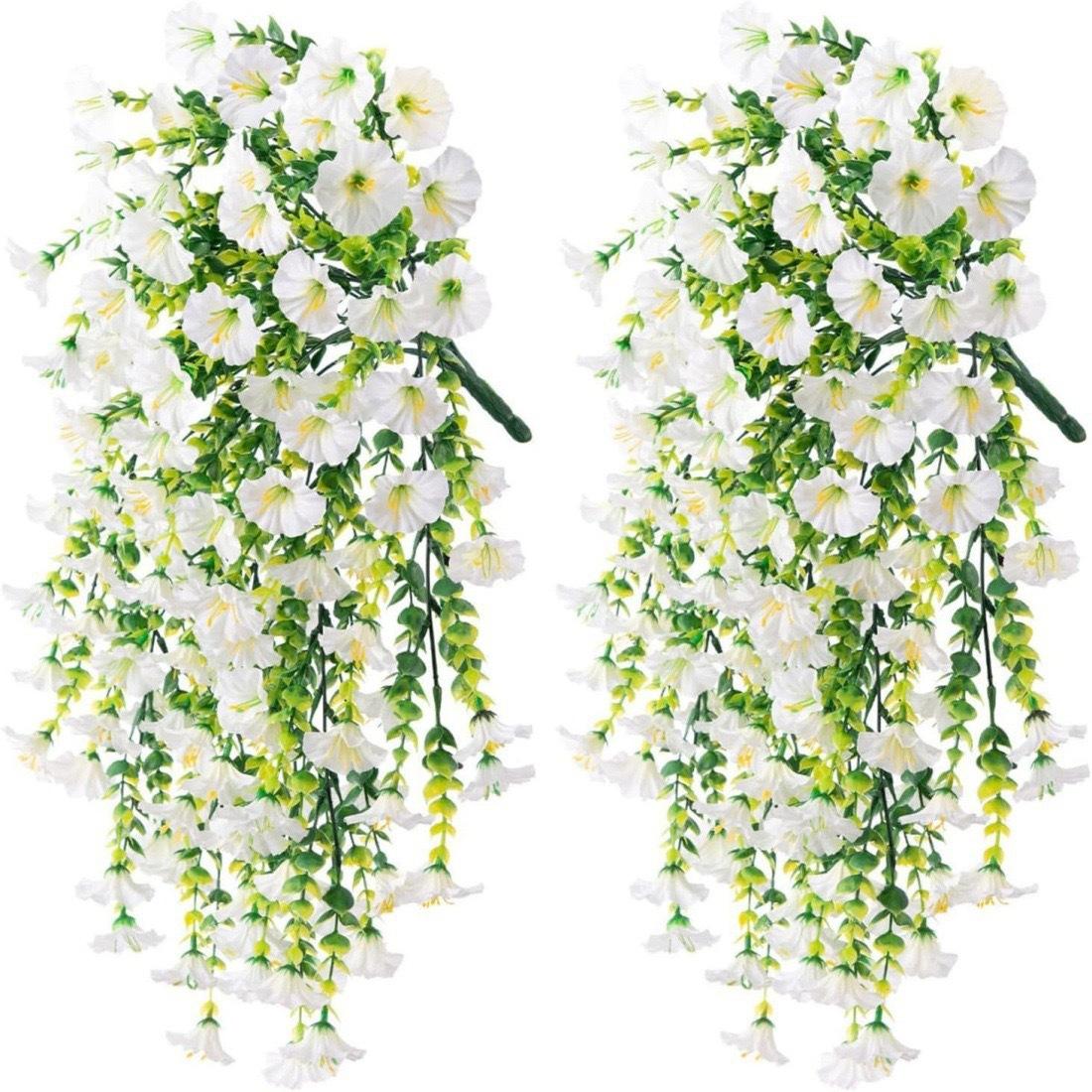White faux eucalyptus and morning glory wall hanging set of 4 for wedding and home decoration
