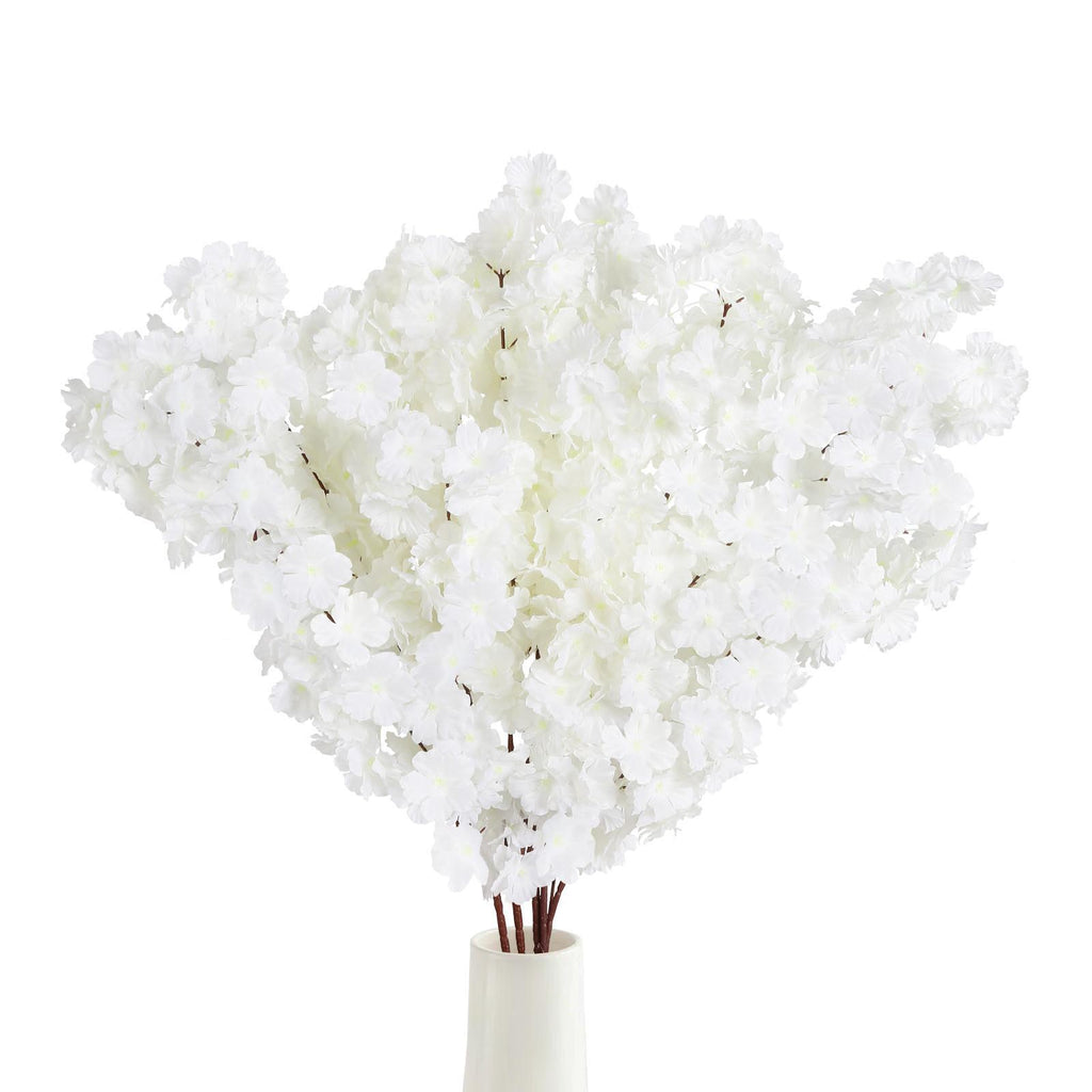 White artificial cherry blossom flowers 43 inch long stem for home wedding party bedroom decoration