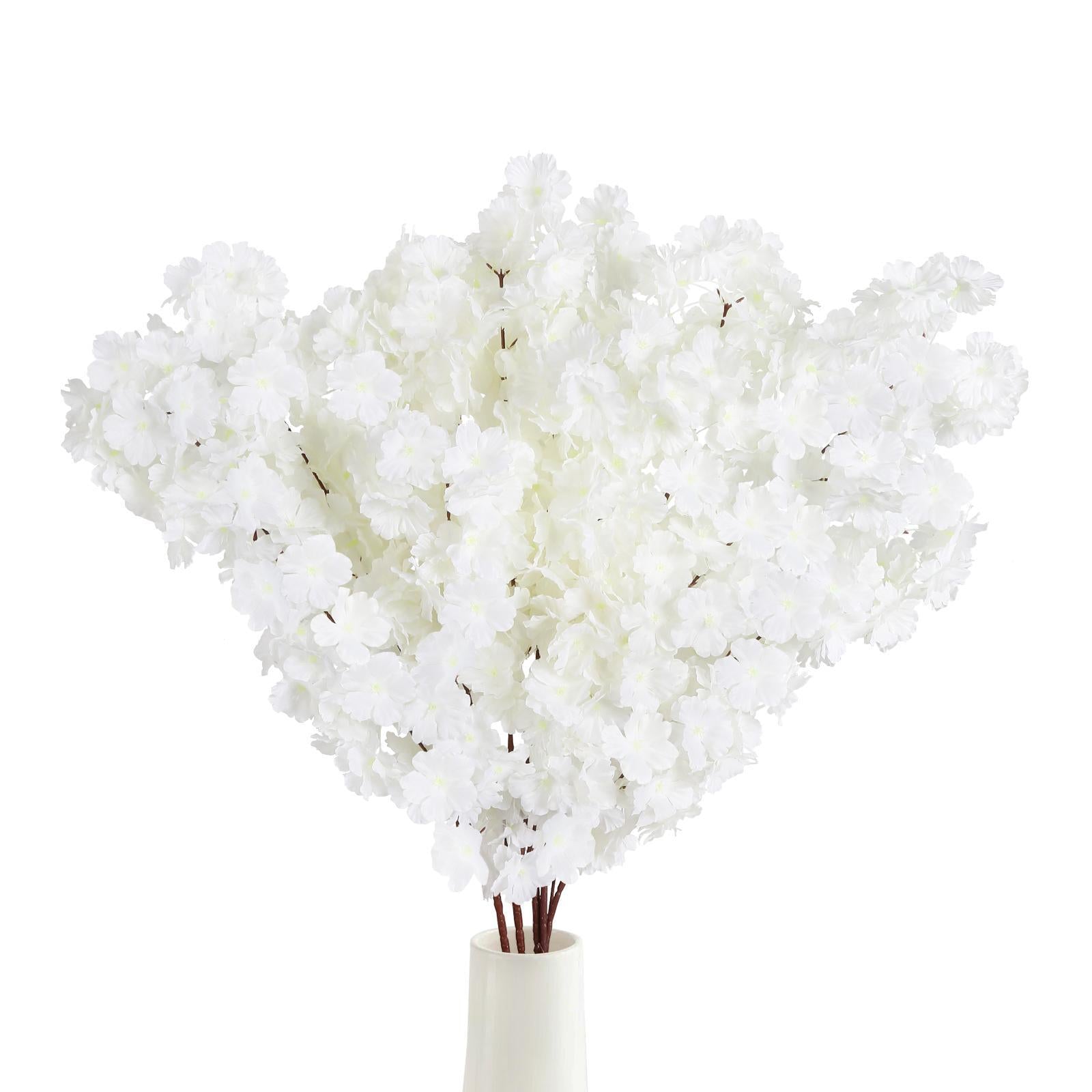 White artificial cherry blossom flowers 43 inch long stem for home wedding party bedroom decoration