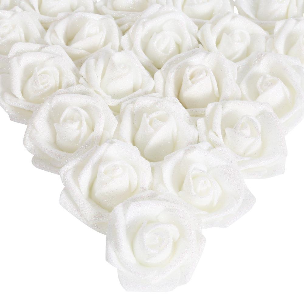 White glitter artificial roses 25pcs with stem for wedding bridal bouquet party decor