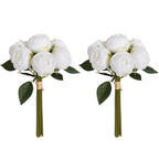 White Peony Flowers 2 Bouquets with Stems for home wedding vintage by IPOPU