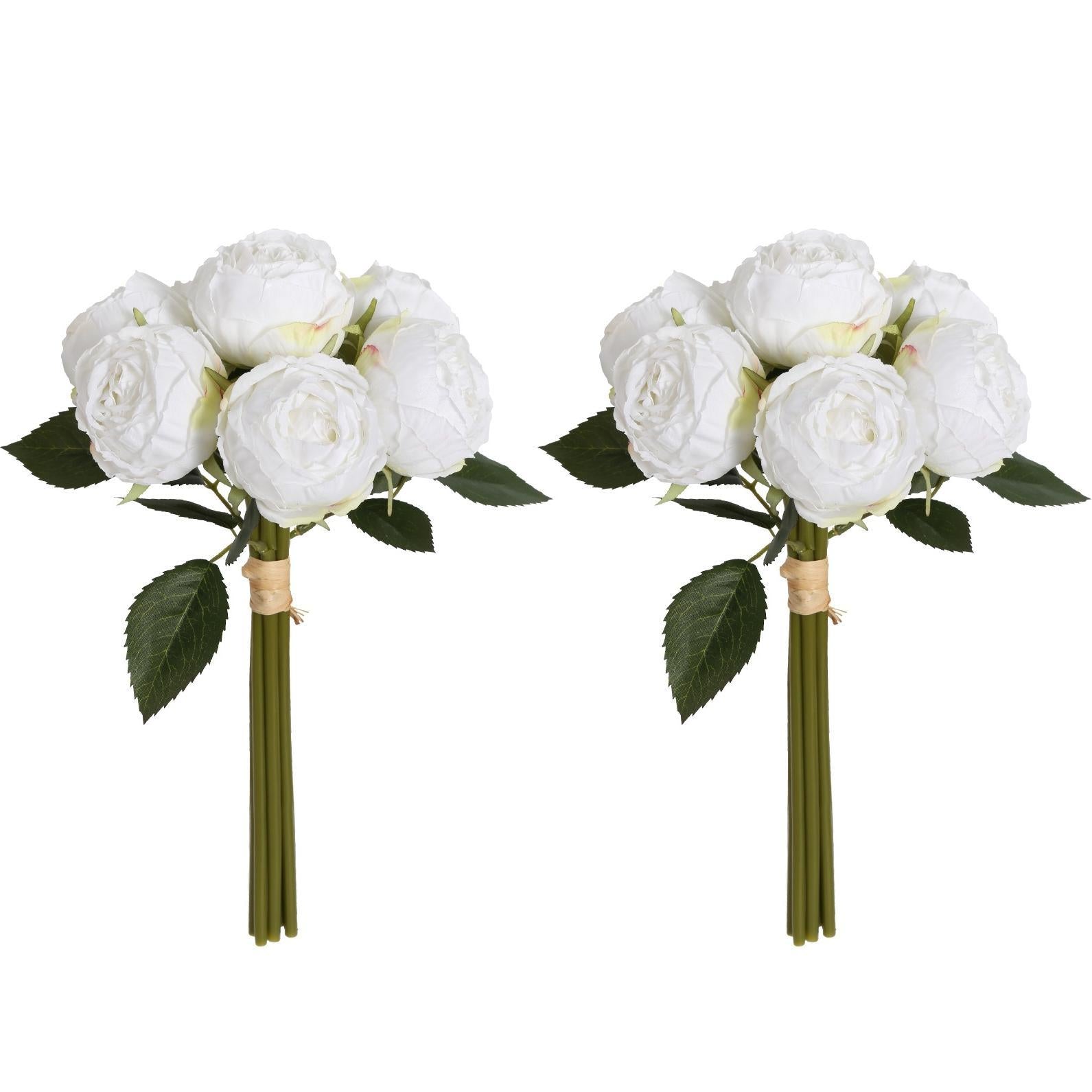 White silk artificial peony flowers 2 bouquets with stems for home wedding vintage decor centerpiece