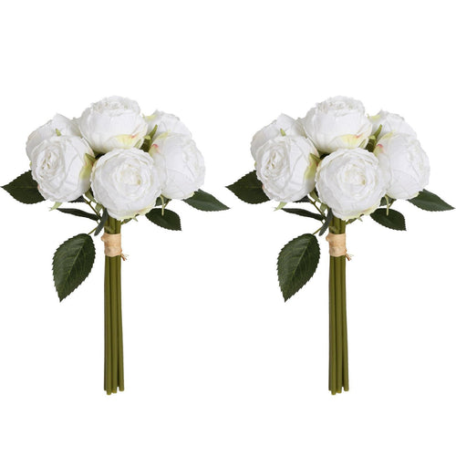 White silk artificial peony flowers 2 bouquets with stems for home wedding vintage decor centerpiece