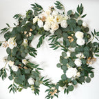 White artificial eucalyptus rose garland 5.9ft wedding table runner backdrop decor