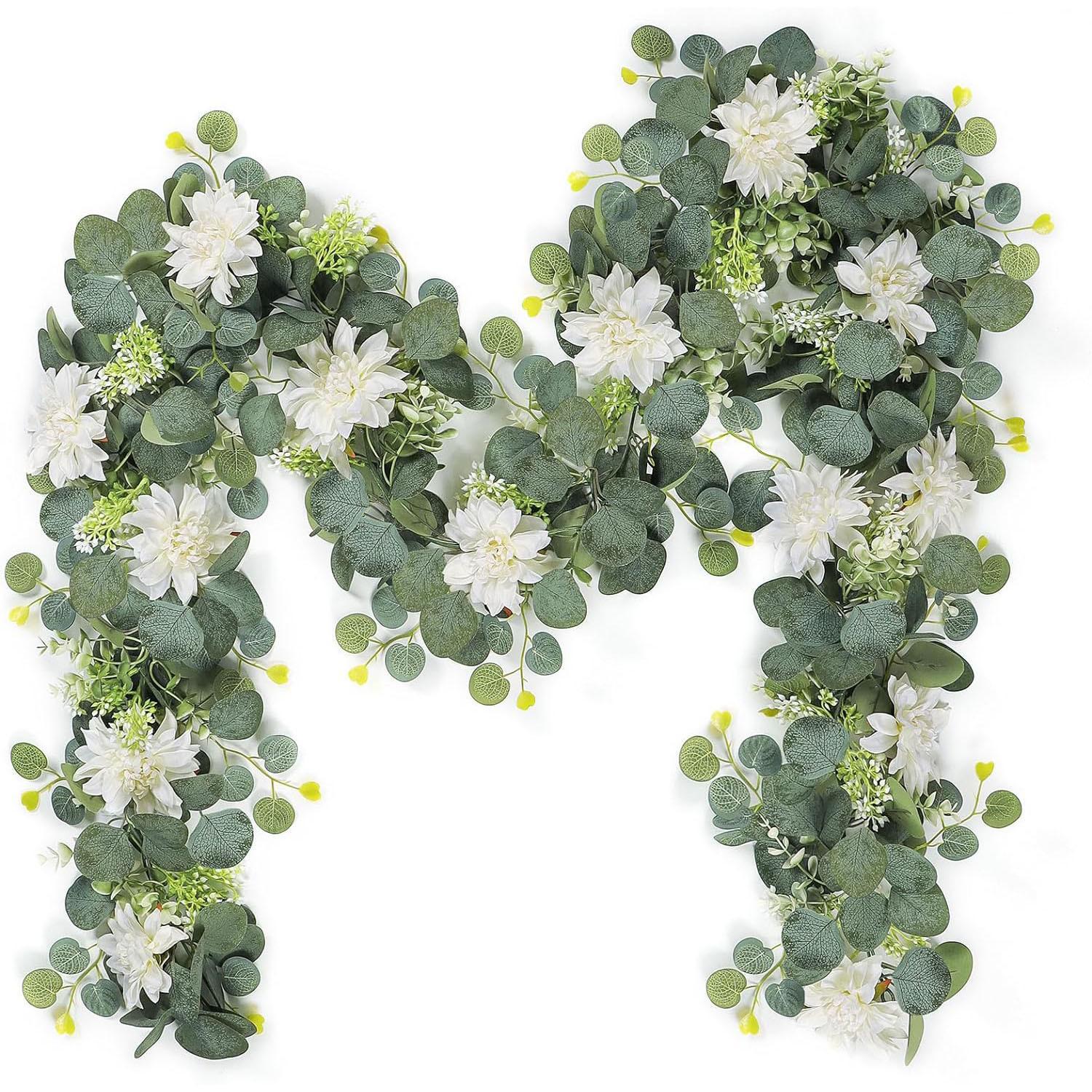 White dahlia flower vine hanging floral garland for wedding arch bedroom home wall backdrop room decor